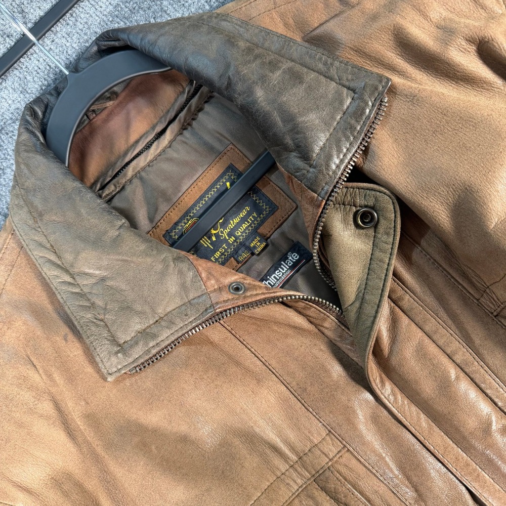Reed Sportswear Mens Brown Leather Thinsulate Bomber Jacket Oklahoma Seal R42